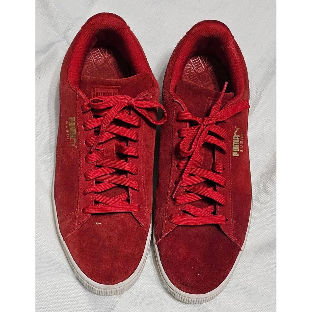 Puma Classic Retro Style Sneakers Red Suede Puma‎ Logo Laced Court Mens 12